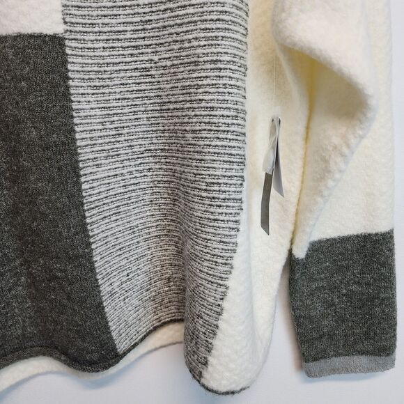 Cyrus Colorblock Mock Neck Sweater Size L Gray Cream Wool Blend Boxy Soft Chic - Picture 5 of 15